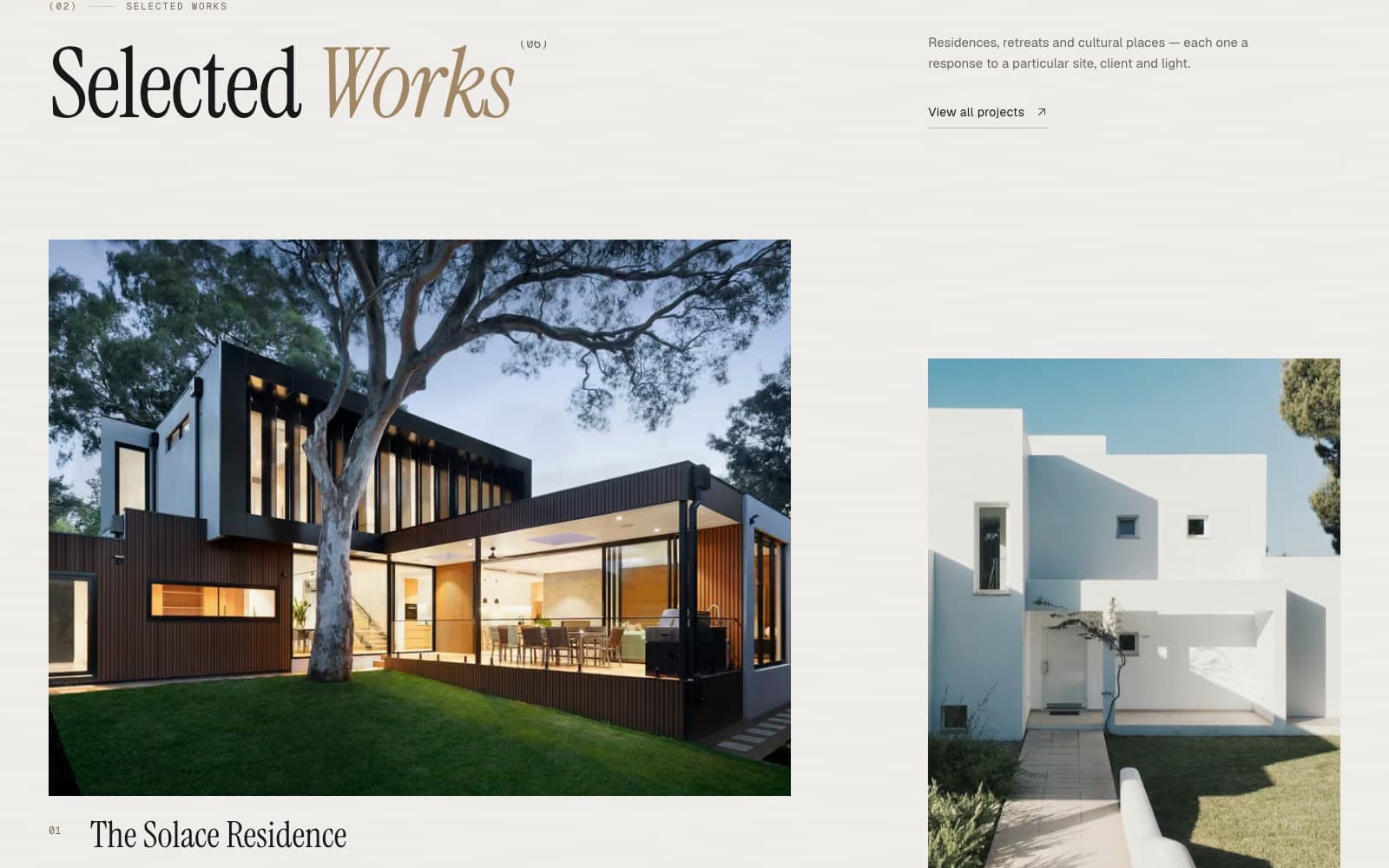 Atelier “Selected Works” grid with large architectural photographs