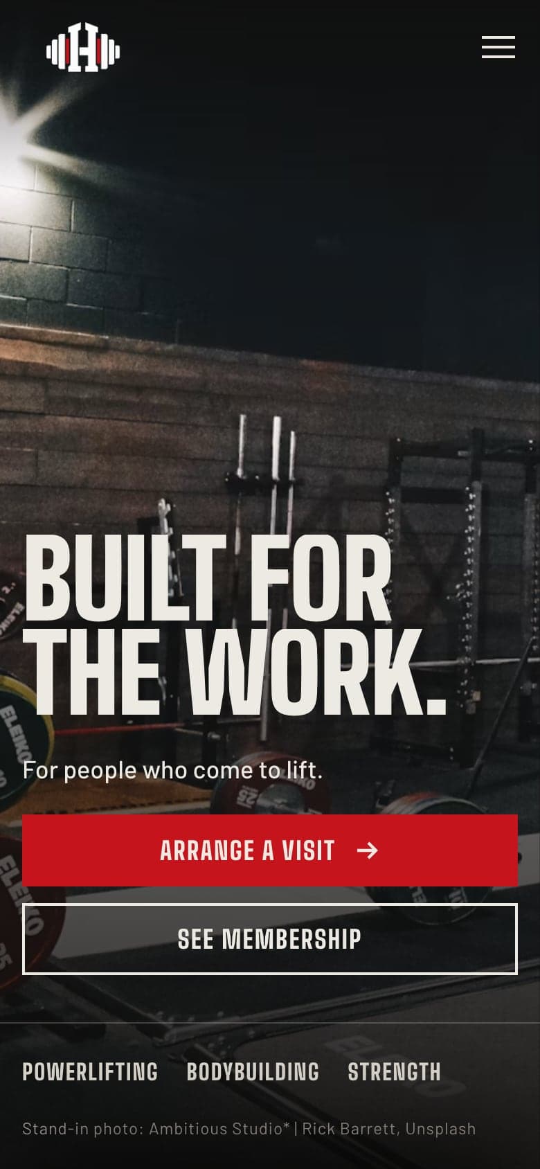 IRON HOUSE homepage on a phone, with the plates and racks above the headline